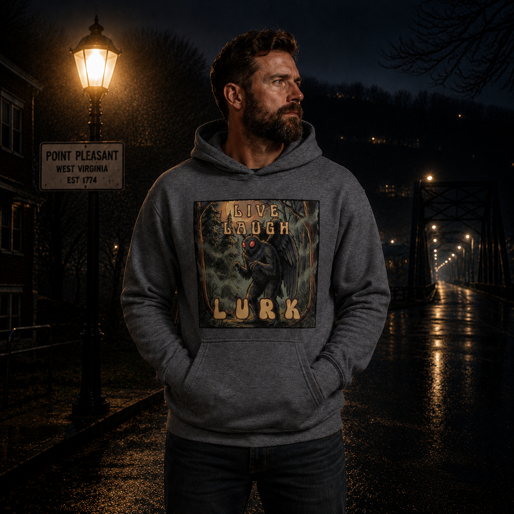 Live Laugh Lurk Mothman Hoodie | Vintage Retro Cryptid Pullover 🌕👀