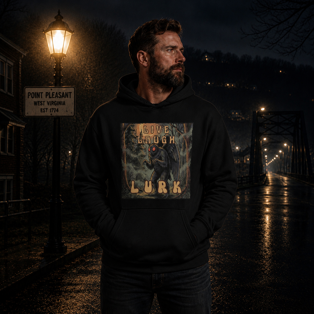 Live Laugh Lurk Mothman Hoodie | Vintage Retro Cryptid Pullover 🌕👀
