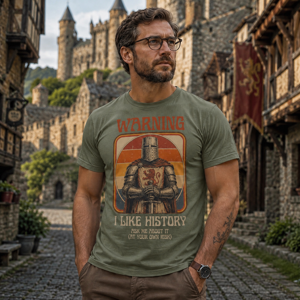 Warning I Like History Vintage Tee | Funny Medieval Knight Shirt
