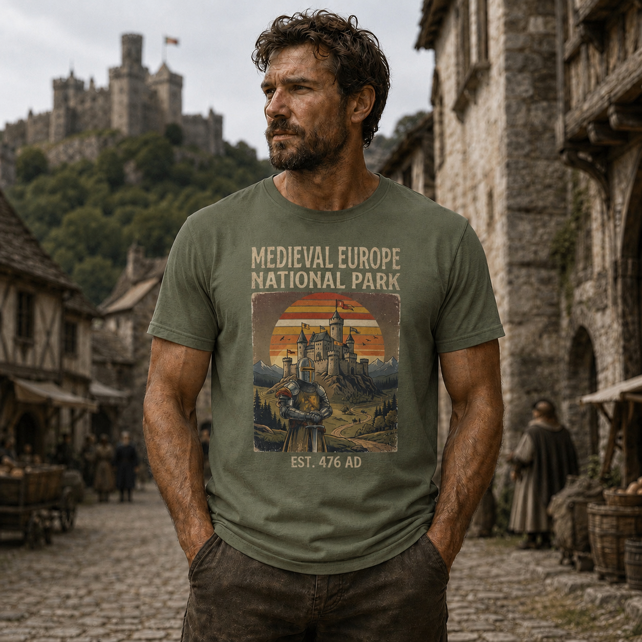 Medieval Europe National Park 🏰 Vintage Retro History T-Shirt | Knight & Castle Adventure Tee ⚔️
