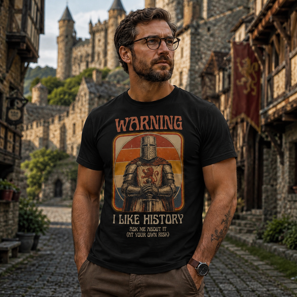 Warning I Like History Vintage Tee | Funny Medieval Knight Shirt