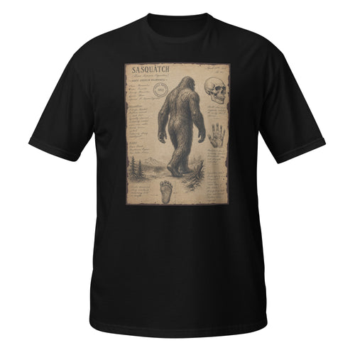 Vintage Sasquatch field notes tee inspired by 1811 cryptid sightings 👣 Retro naturalist sketch aesthetic with distressed antique explorer vibes 🌲