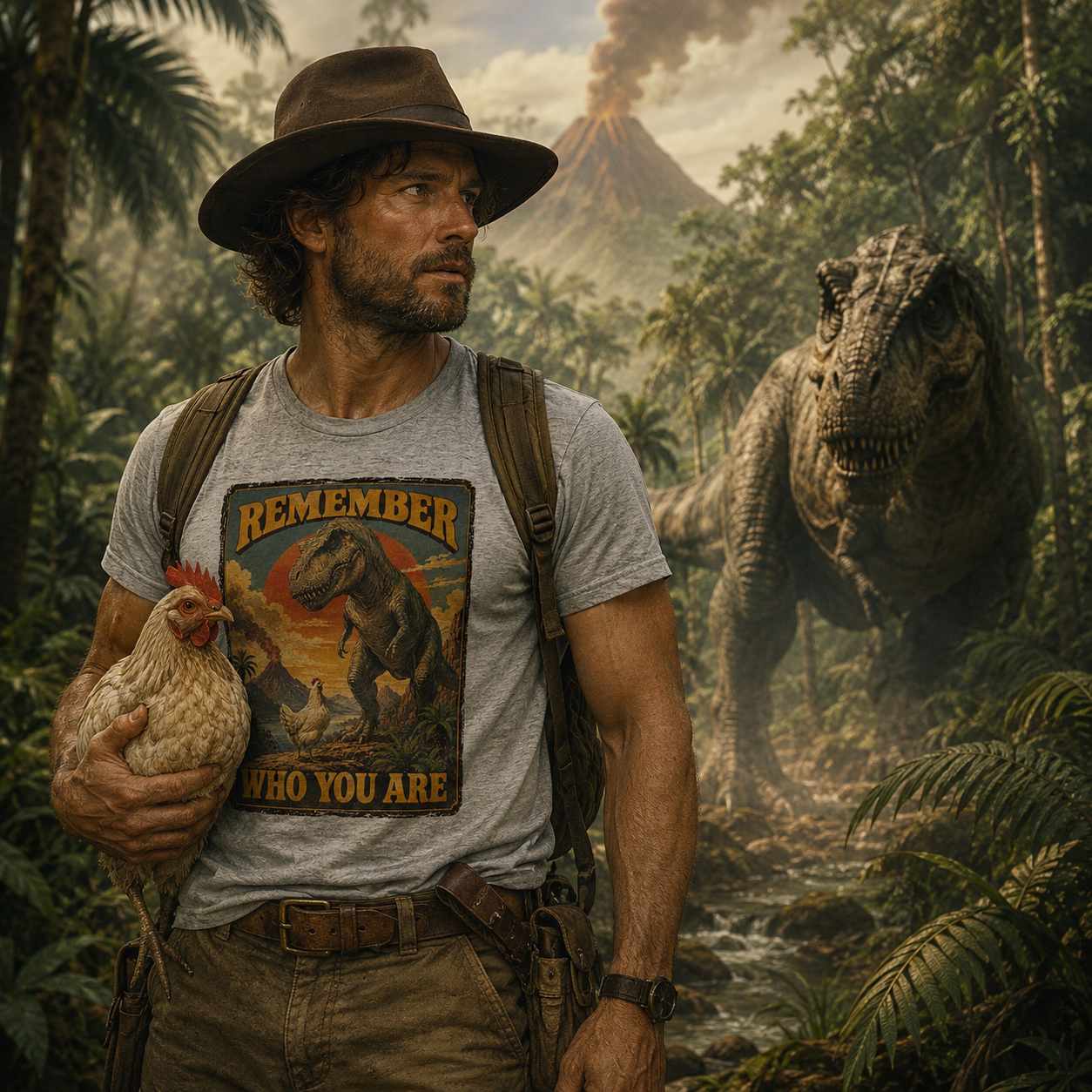 Remember Who You Are T-Shirt | Funny Vintage T. Rex & Chicken Dinosaur Tee 🦖🐔
