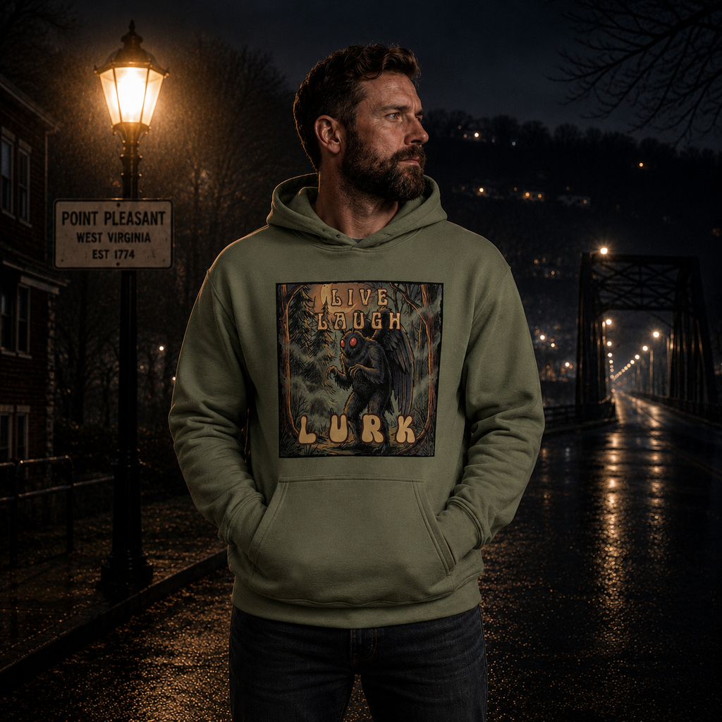 Live Laugh Lurk Mothman Hoodie | Vintage Retro Cryptid Pullover 🌕👀