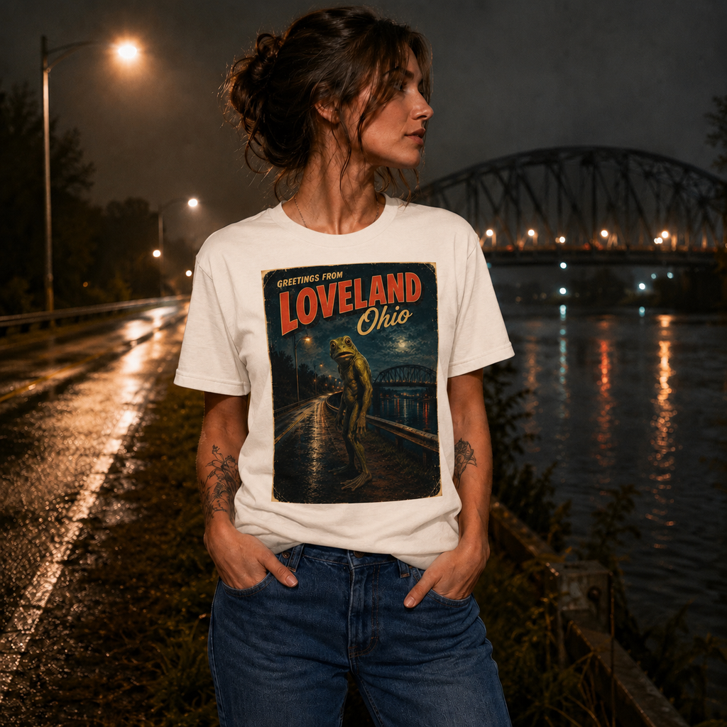 Greetings from Loveland, Ohio | Vintage Loveland Frogman Retro Cryptid T-Shirt