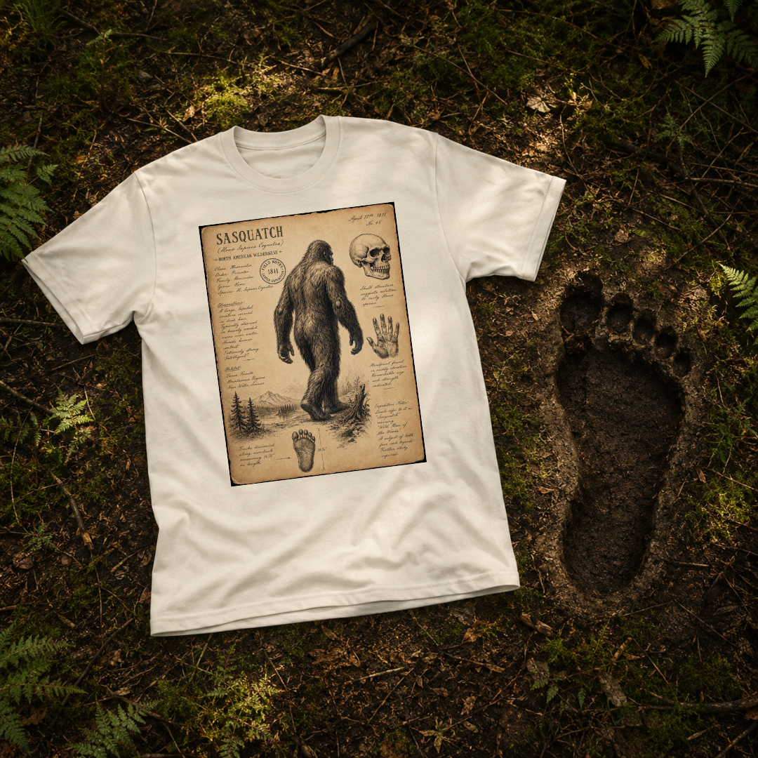 1891 Sasquatch Naturalist Field Notes T-Shirt | Vintage Cryptid Explorer Tee