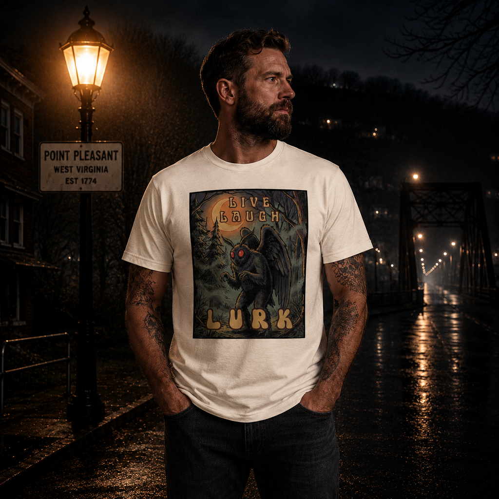 Live Laugh Lurk Vintage Mothman T-Shirt | Retro Cryptid Horror Tee 🌕👀