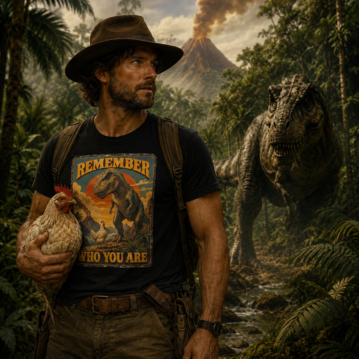 Remember Who You Are T-Shirt | Funny Vintage T. Rex & Chicken Dinosaur Tee 🦖🐔