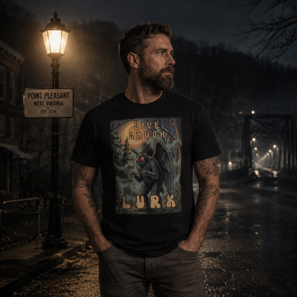Live Laugh Lurk Vintage Mothman T-Shirt | Retro Cryptid Horror Tee 🌕👀