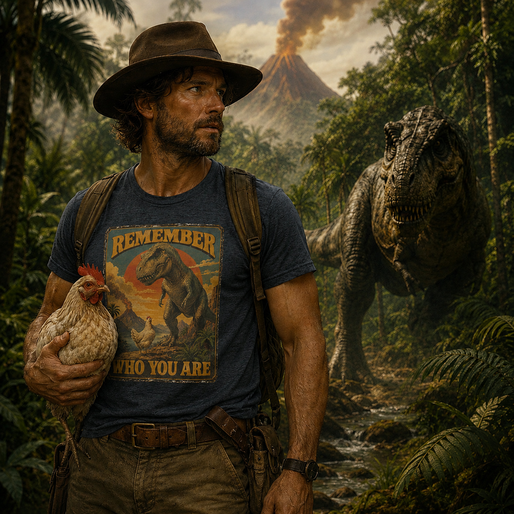 Remember Who You Are T-Shirt | Funny Vintage T. Rex & Chicken Dinosaur Tee 🦖🐔