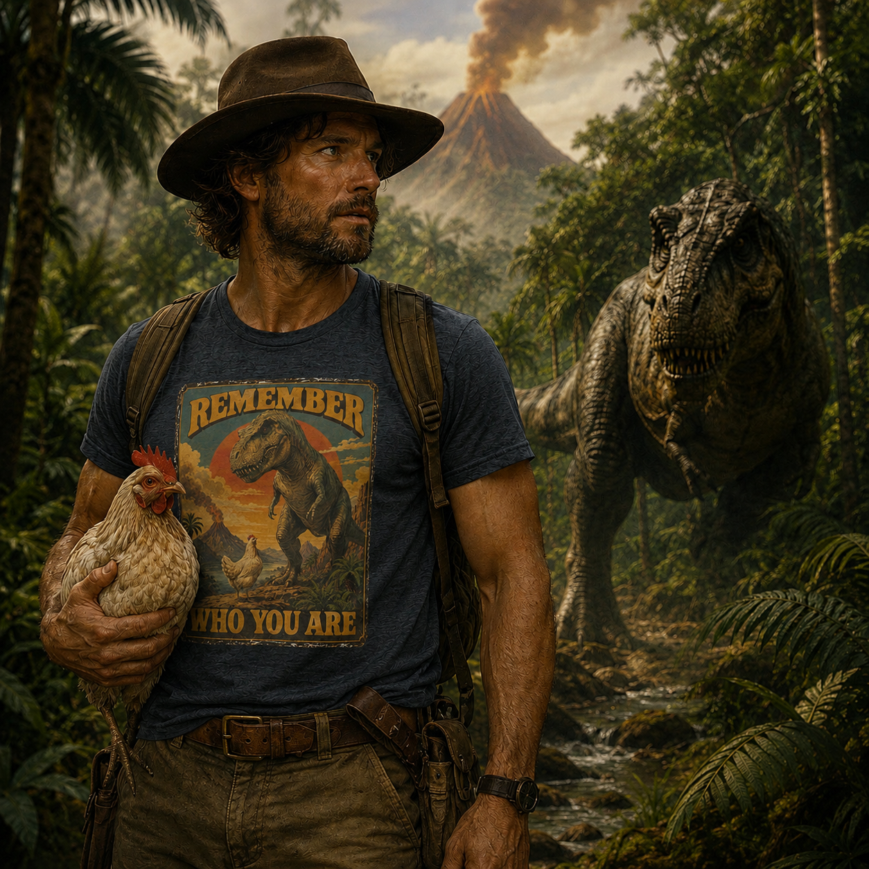 Remember Who You Are T-Shirt | Funny Vintage T. Rex & Chicken Dinosaur Tee 🦖🐔