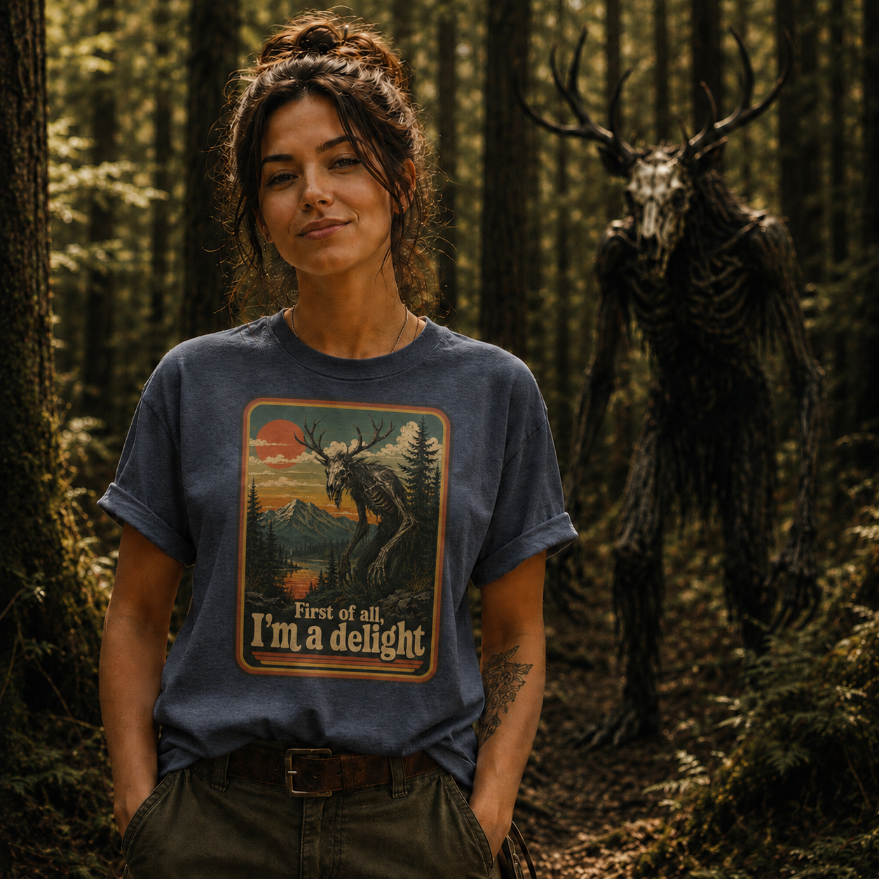 Wendigo I'm A Delight Graphic T-Shirt | Vintage Retro Cryptid Tee
