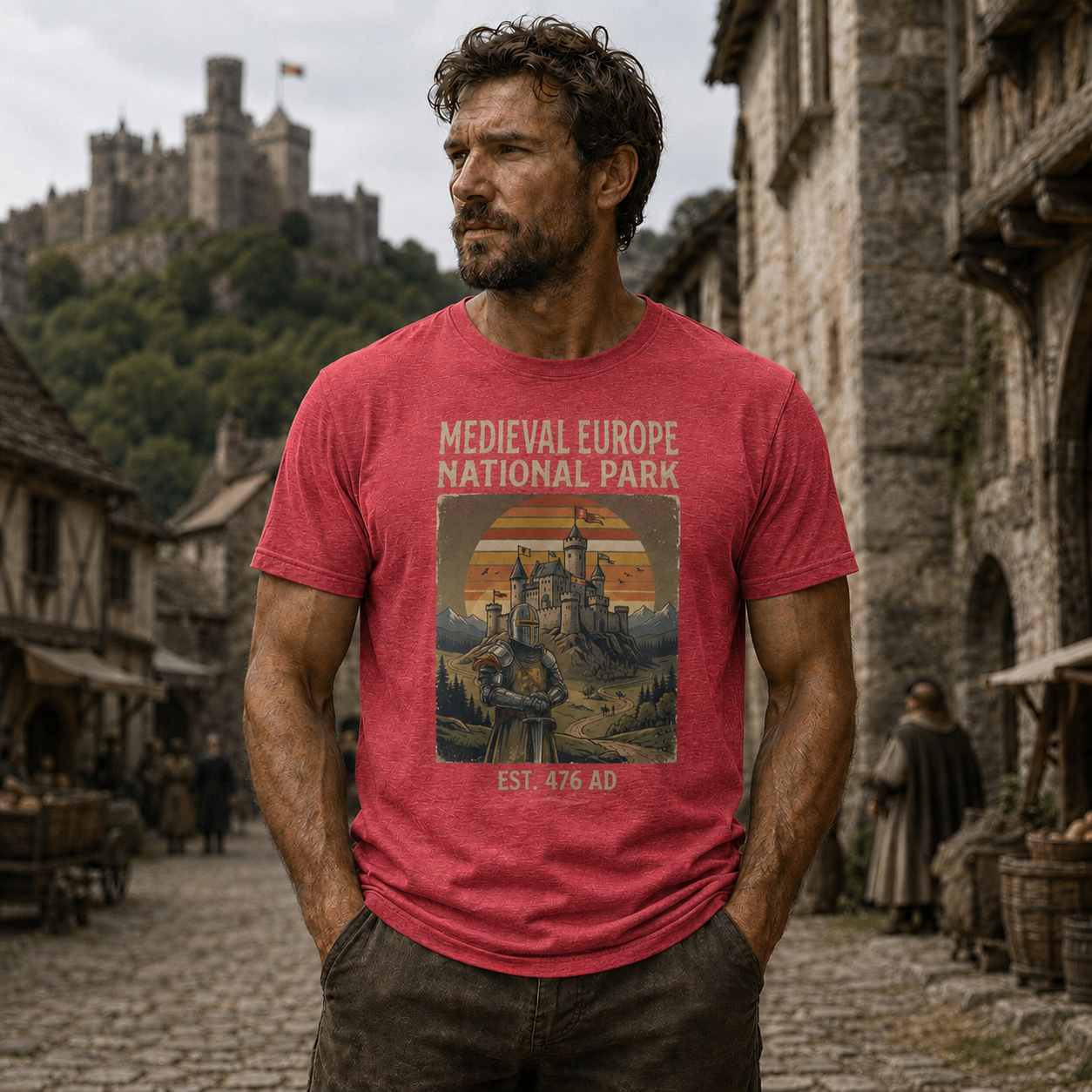 Medieval Europe National Park 🏰 Vintage Retro History T-Shirt | Knight & Castle Adventure Tee ⚔️