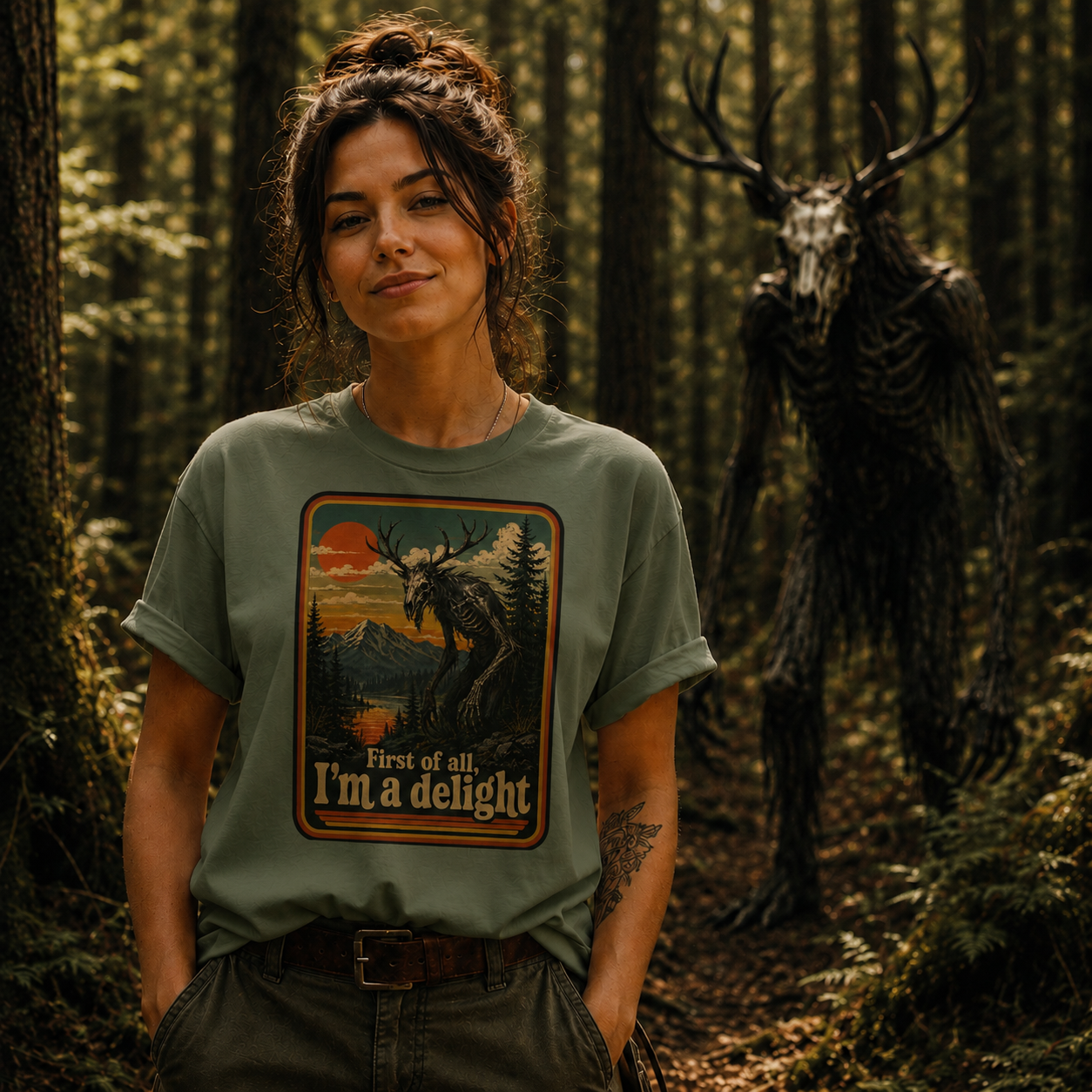 Wendigo I'm A Delight Graphic T-Shirt | Vintage Retro Cryptid Tee