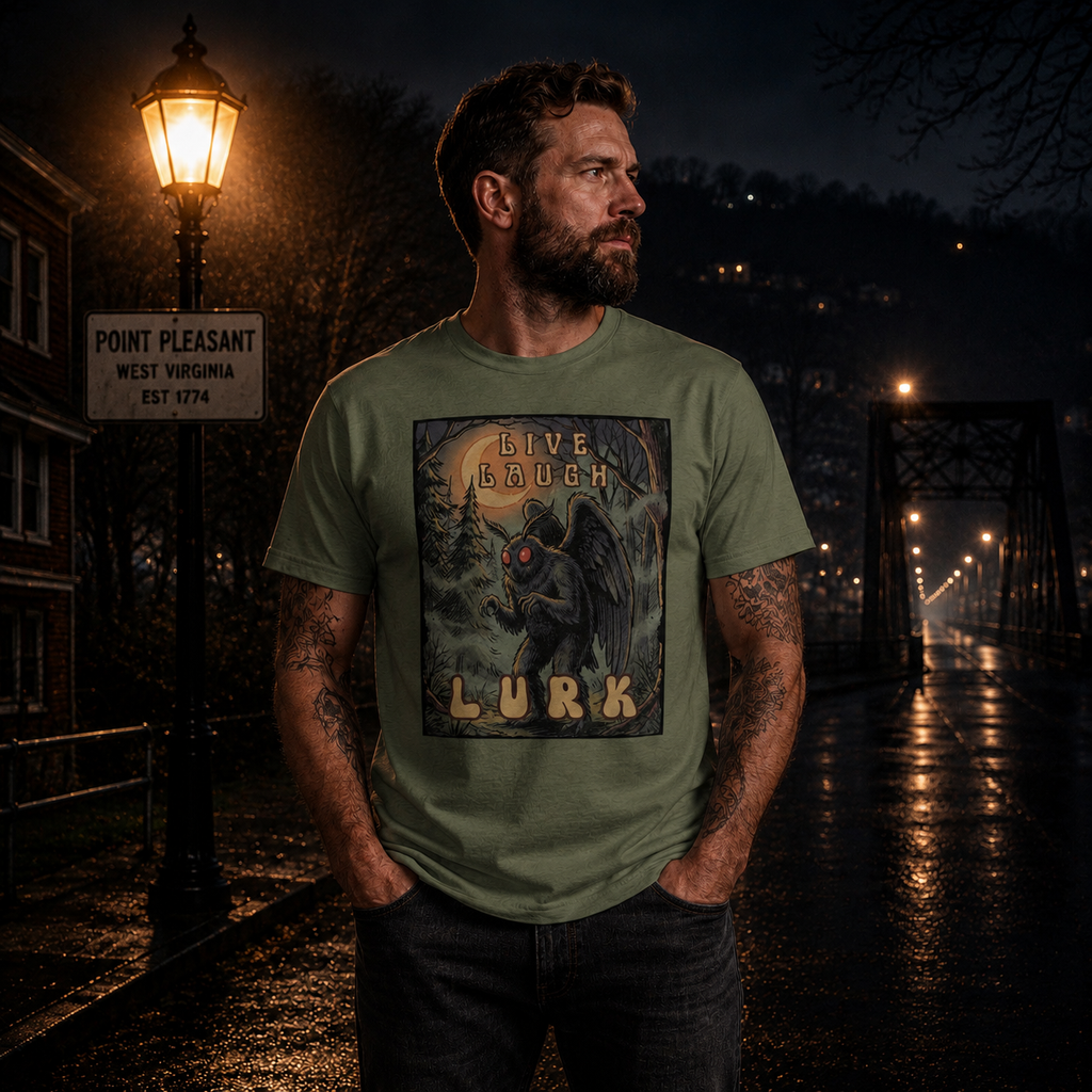 Live Laugh Lurk Vintage Mothman T-Shirt | Retro Cryptid Horror Tee 🌕👀