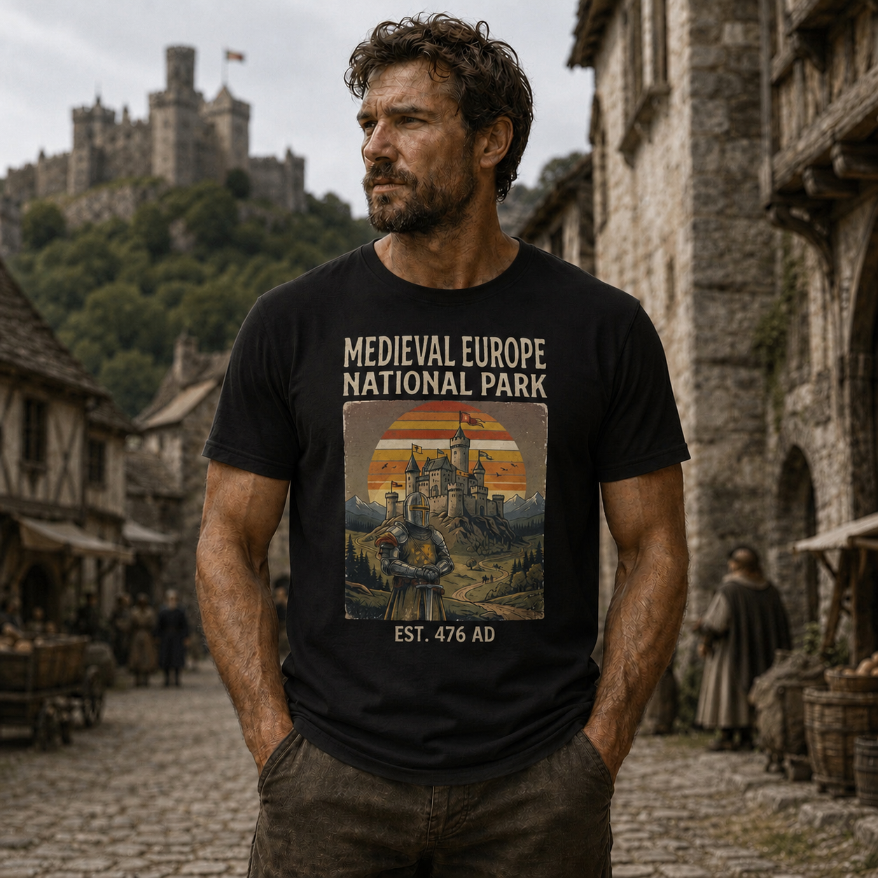 Medieval Europe National Park 🏰 Vintage Retro History T-Shirt | Knight & Castle Adventure Tee ⚔️