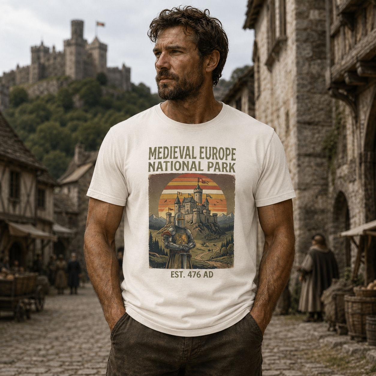 Medieval Europe National Park 🏰 Vintage Retro History T-Shirt | Knight & Castle Adventure Tee ⚔️
