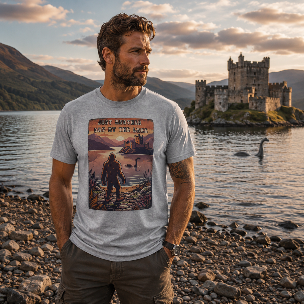 Just Another Day at the Lake Tee | Bigfoot & Loch Ness Vintage Graphic Shirt 🐉👣
