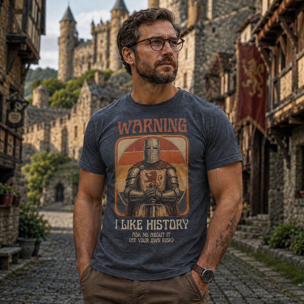 Warning I Like History Vintage Tee | Funny Medieval Knight Shirt
