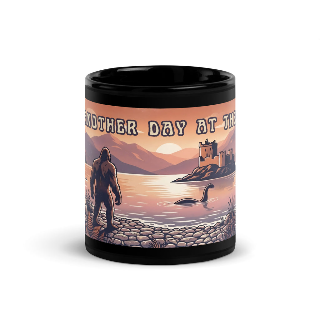 Retro Bigfoot & Loch Ness Monster mug featuring a vintage cryptid lake scene 🌲☕ Glossy ceramic coffee mug perfect for folklore and mystery fans 👣