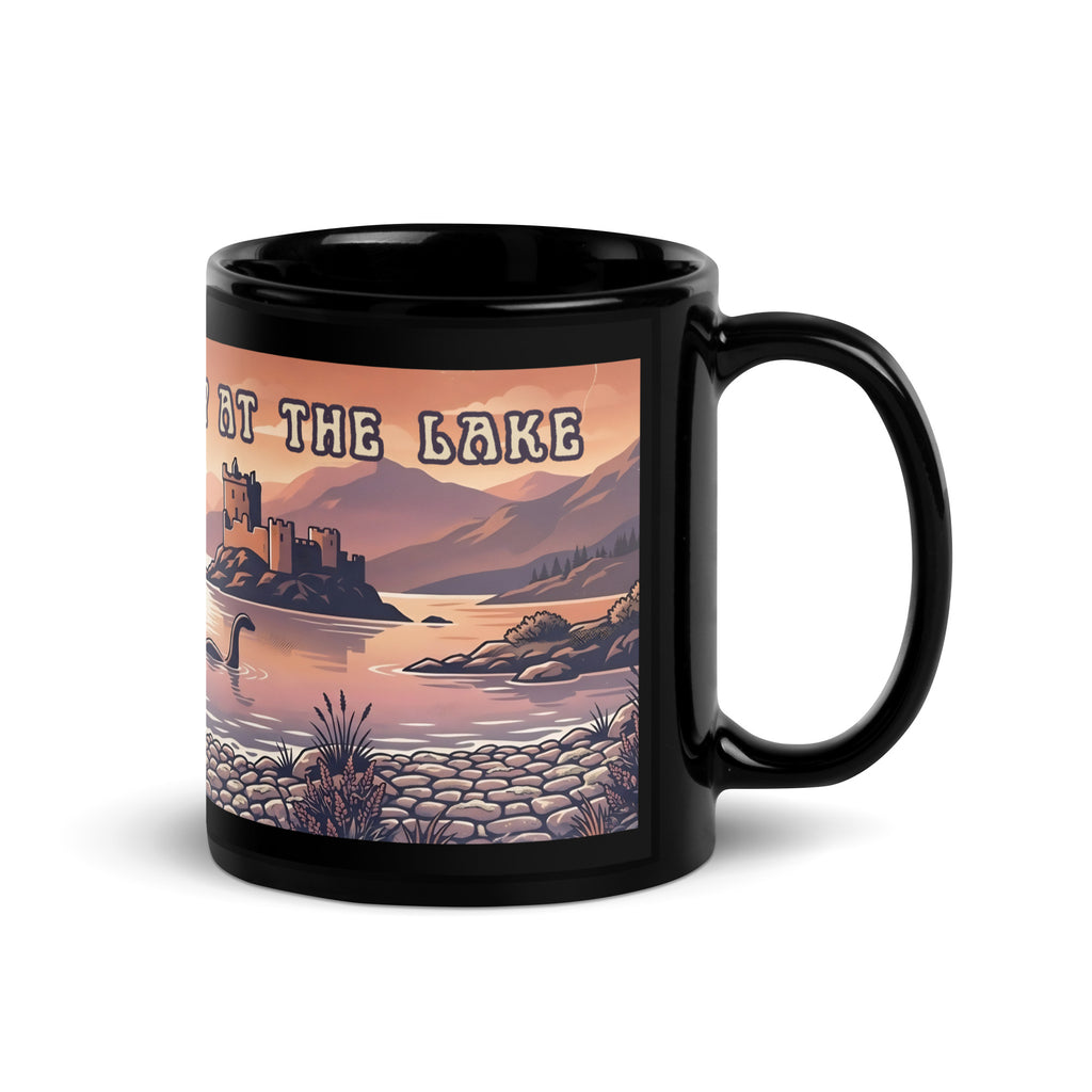 Retro Bigfoot & Loch Ness Monster mug featuring a vintage cryptid lake scene 🌲☕ Glossy ceramic coffee mug perfect for folklore and mystery fans 👣