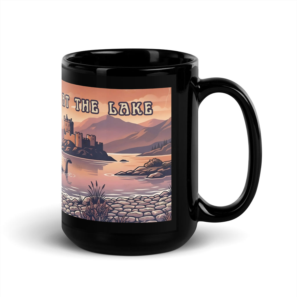 Retro Bigfoot & Loch Ness Monster mug featuring a vintage cryptid lake scene 🌲☕ Glossy ceramic coffee mug perfect for folklore and mystery fans 👣