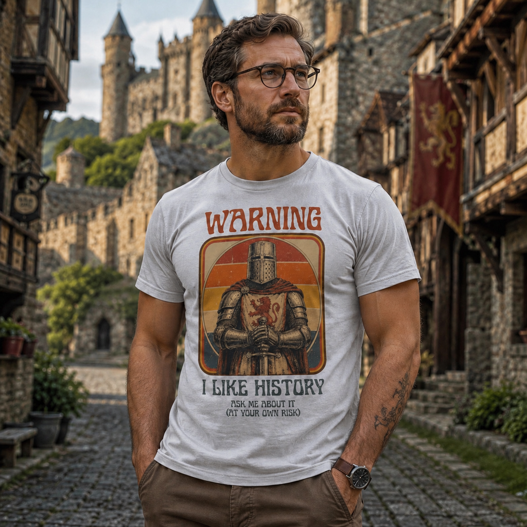 Warning I Like History Vintage Tee | Funny Medieval Knight Shirt