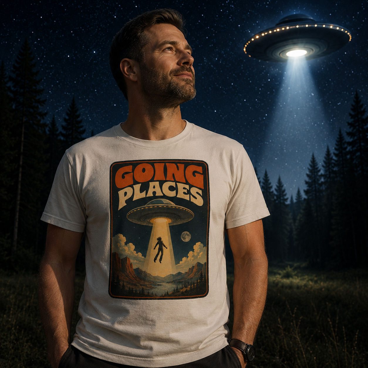 GOING PLACES UFO T-Shirt | Vintage Retro Alien Abduction Tee 🛸