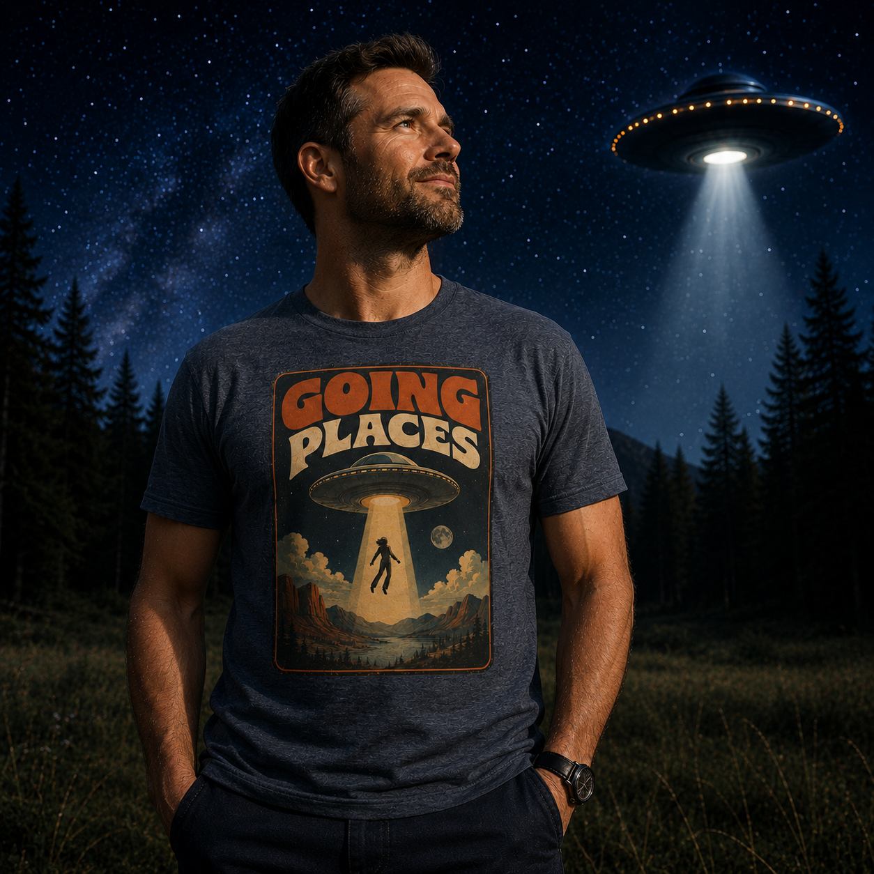 GOING PLACES UFO T-Shirt | Vintage Retro Alien Abduction Tee 🛸