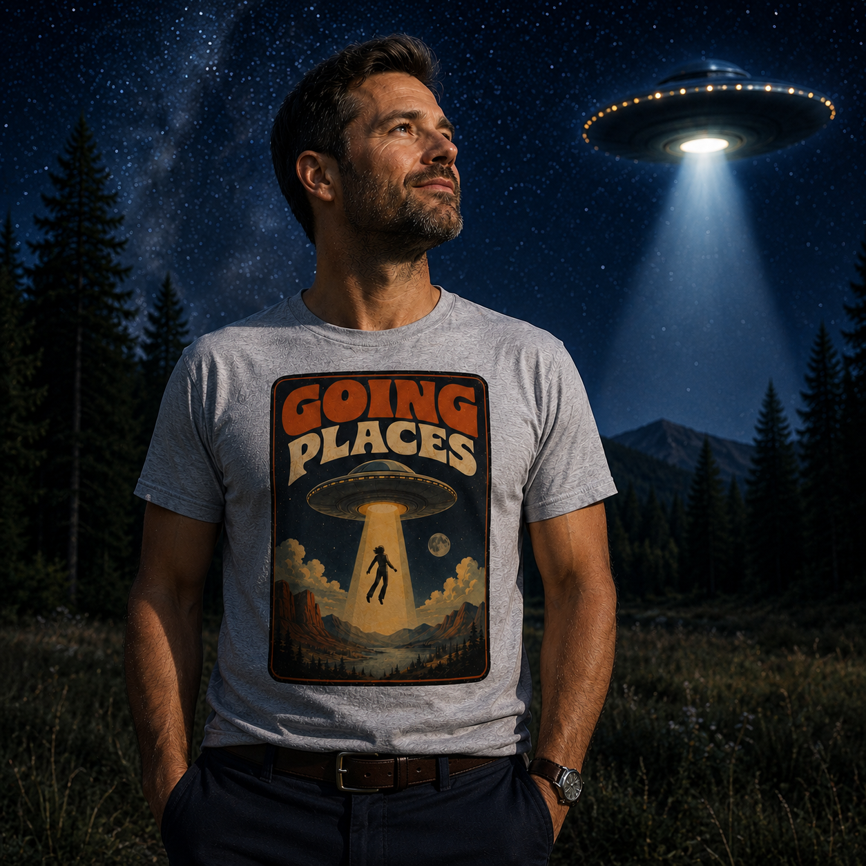 GOING PLACES UFO T-Shirt | Vintage Retro Alien Abduction Tee 🛸