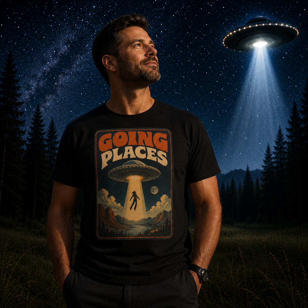 GOING PLACES UFO T-Shirt | Vintage Retro Alien Abduction Tee 🛸