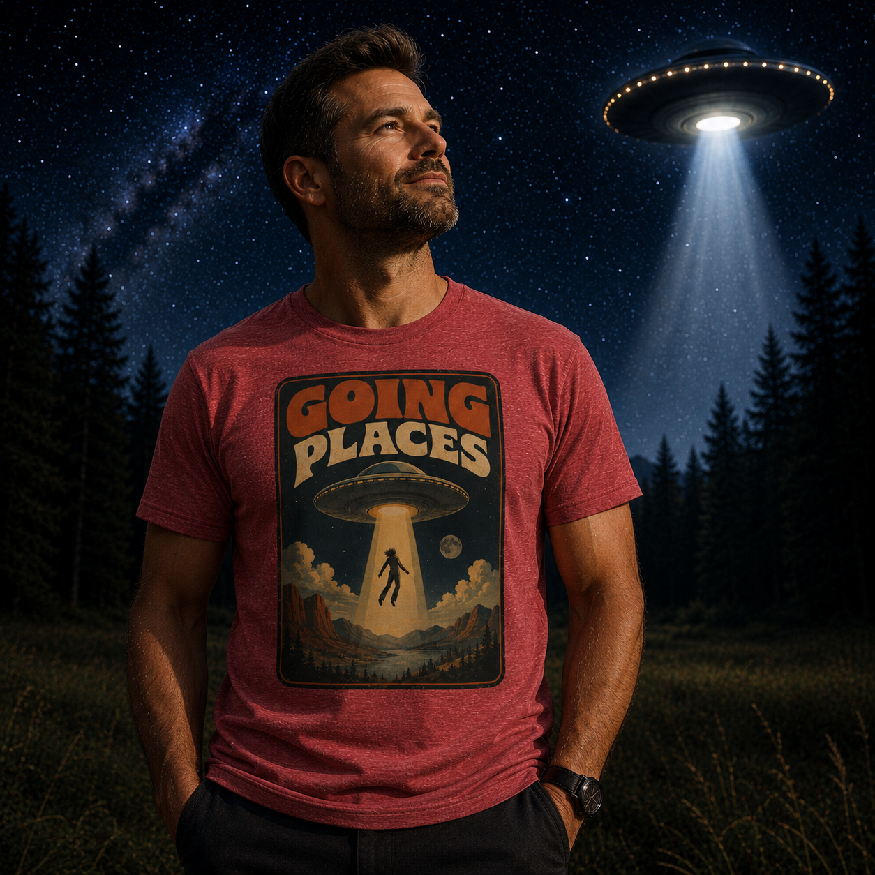 GOING PLACES UFO T-Shirt | Vintage Retro Alien Abduction Tee 🛸
