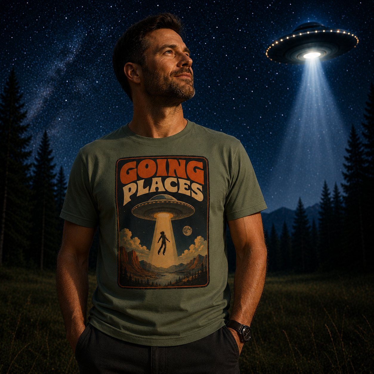 GOING PLACES UFO T-Shirt | Vintage Retro Alien Abduction Tee 🛸