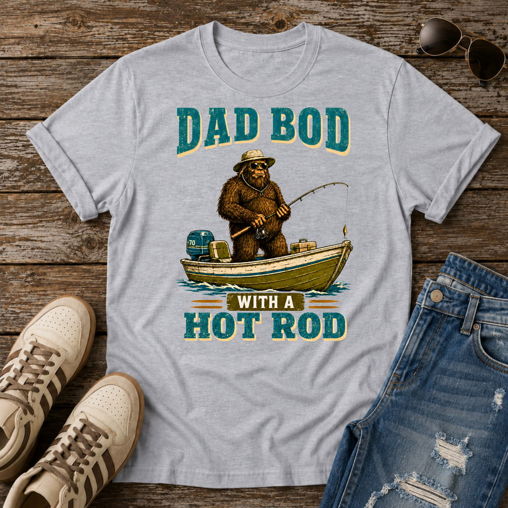 Bigfoot Dad Bod Fishing T-Shirt