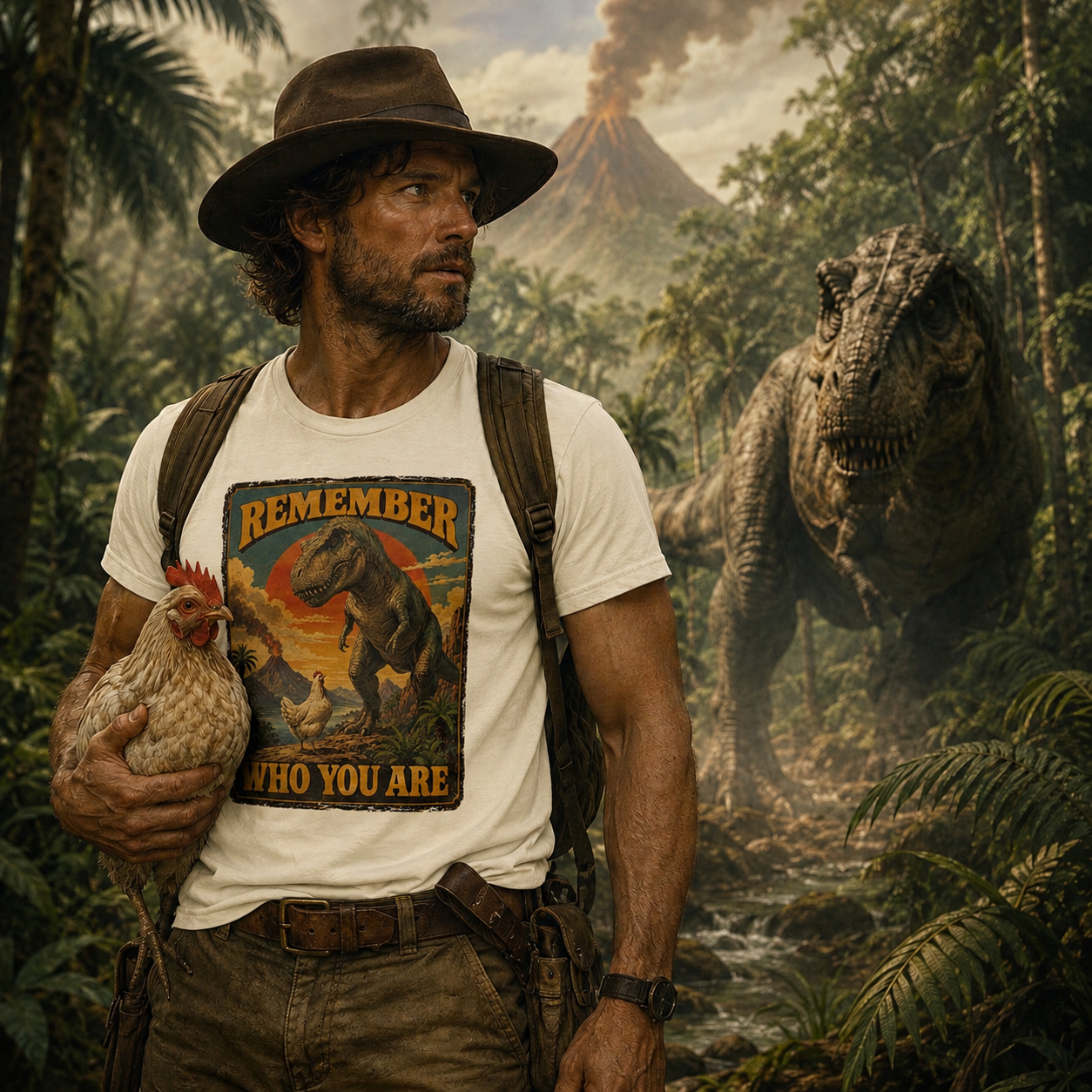 Remember Who You Are T-Shirt | Funny Vintage T. Rex & Chicken Dinosaur Tee 🦖🐔