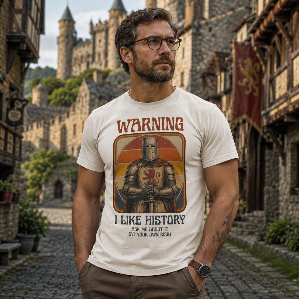 Warning I Like History Vintage Tee | Funny Medieval Knight Shirt