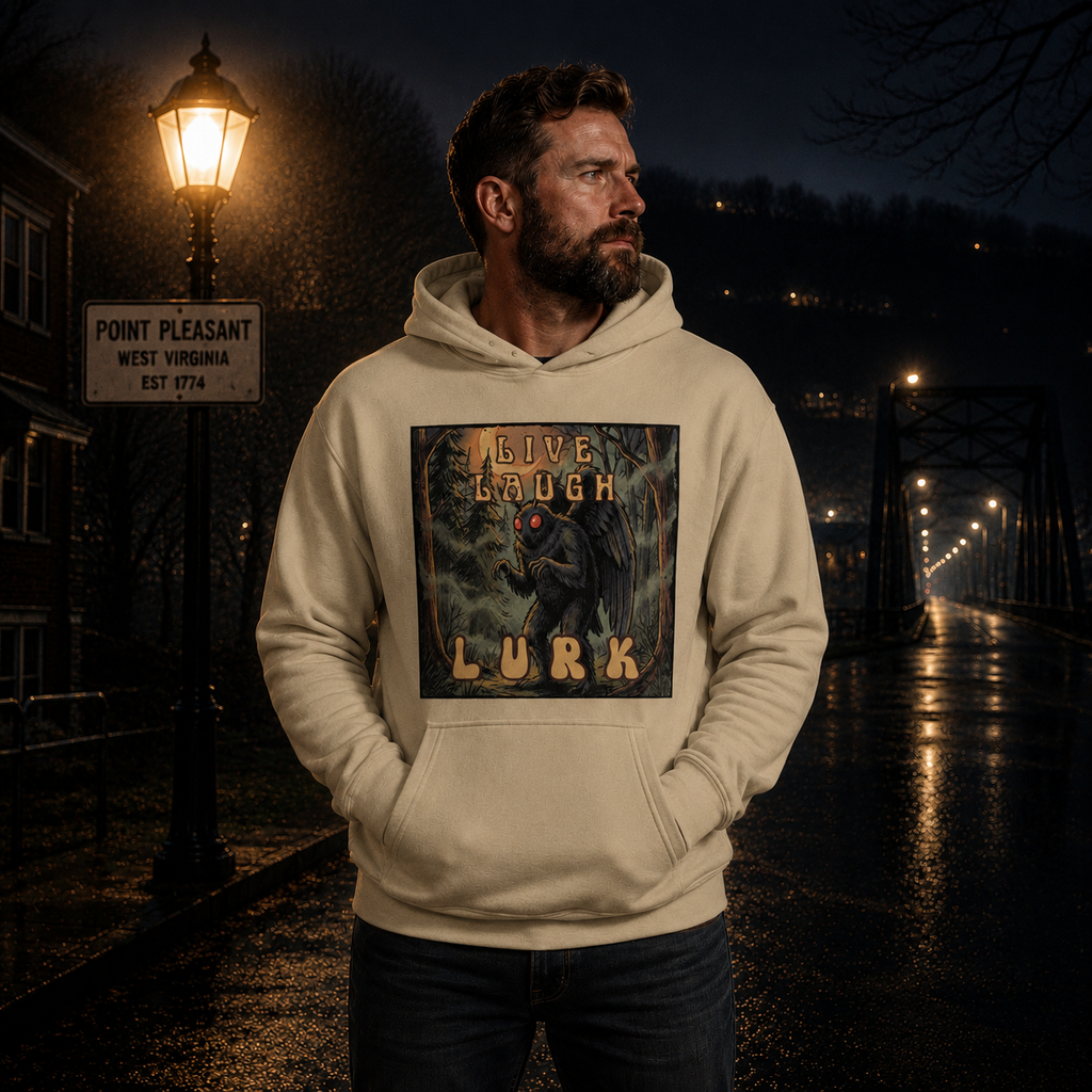 Live Laugh Lurk Mothman Hoodie | Vintage Retro Cryptid Pullover 🌕👀
