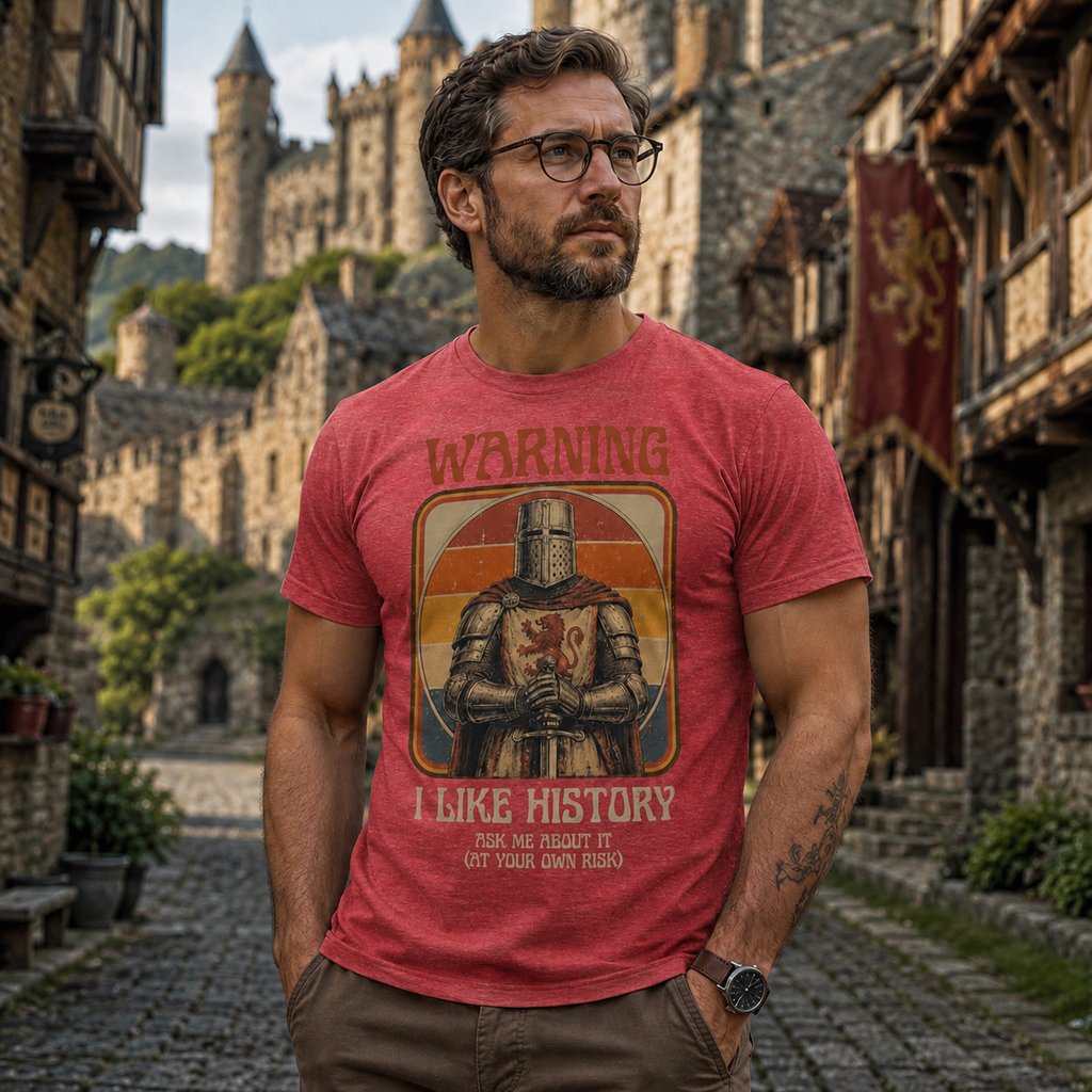 Warning I Like History Vintage Tee | Funny Medieval Knight Shirt