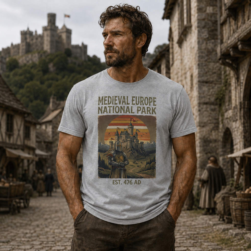 Medieval Europe National Park 🏰 Vintage Retro History T-Shirt | Knight & Castle Adventure Tee ⚔️