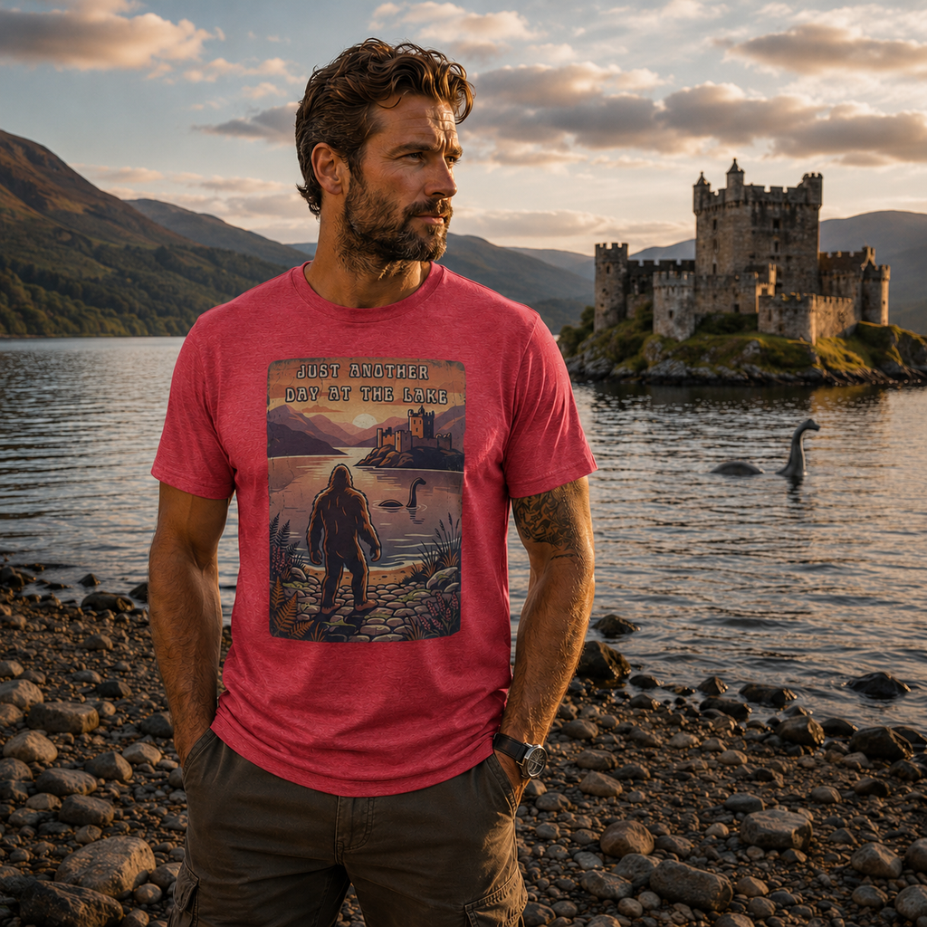 Just Another Day at the Lake Tee | Bigfoot & Loch Ness Vintage Graphic Shirt 🐉👣