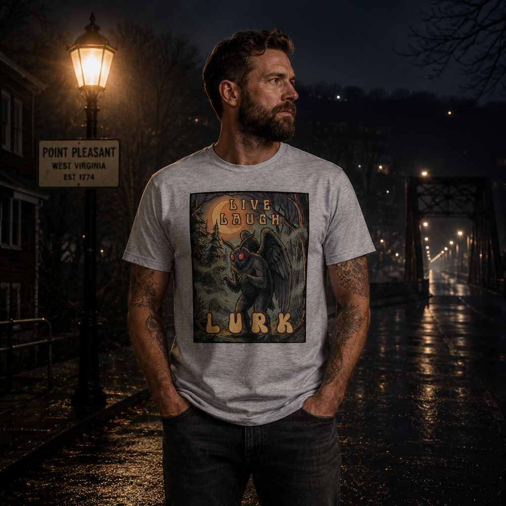Live Laugh Lurk Vintage Mothman T-Shirt | Retro Cryptid Horror Tee 🌕👀