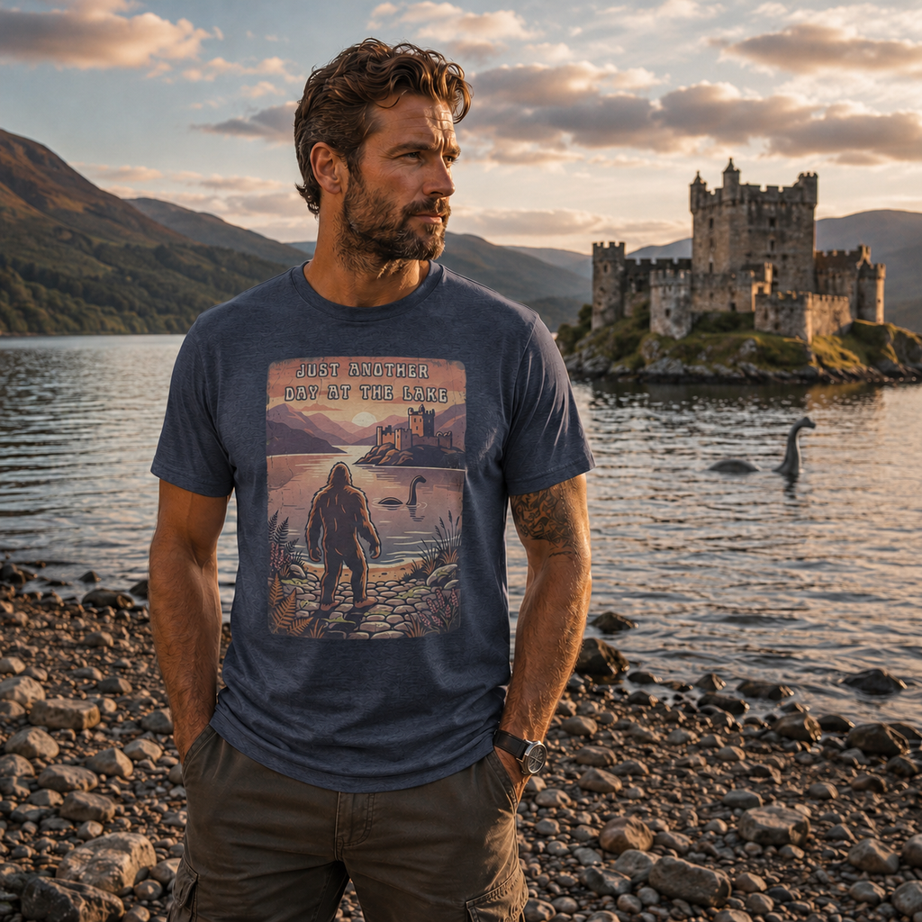Just Another Day at the Lake Tee | Bigfoot & Loch Ness Vintage Graphic Shirt 🐉👣