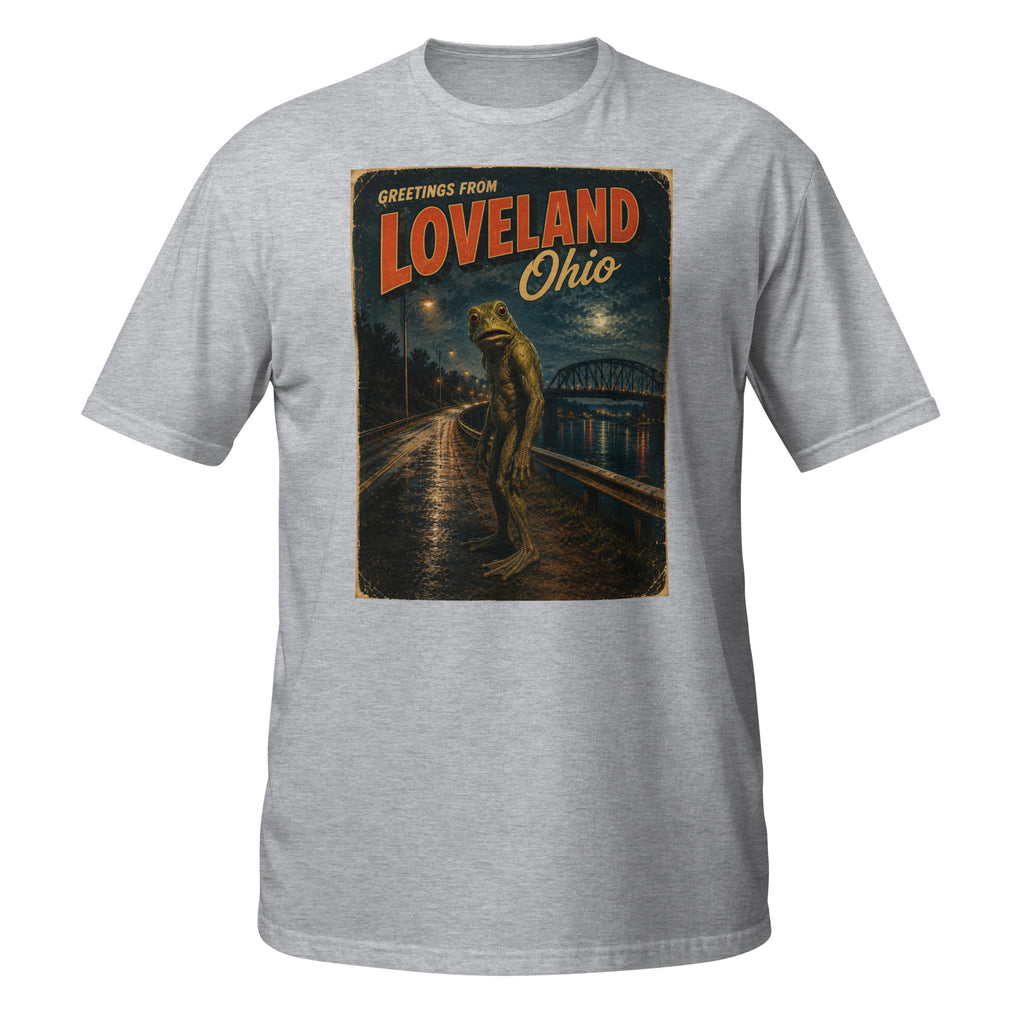 Celebrate Ohio's legendary Loveland Frogman with this vintage 1970s-inspired cryptid T-shirt. Soft, retro, funny, and perfect for folklore and mystery fans 🐸👀