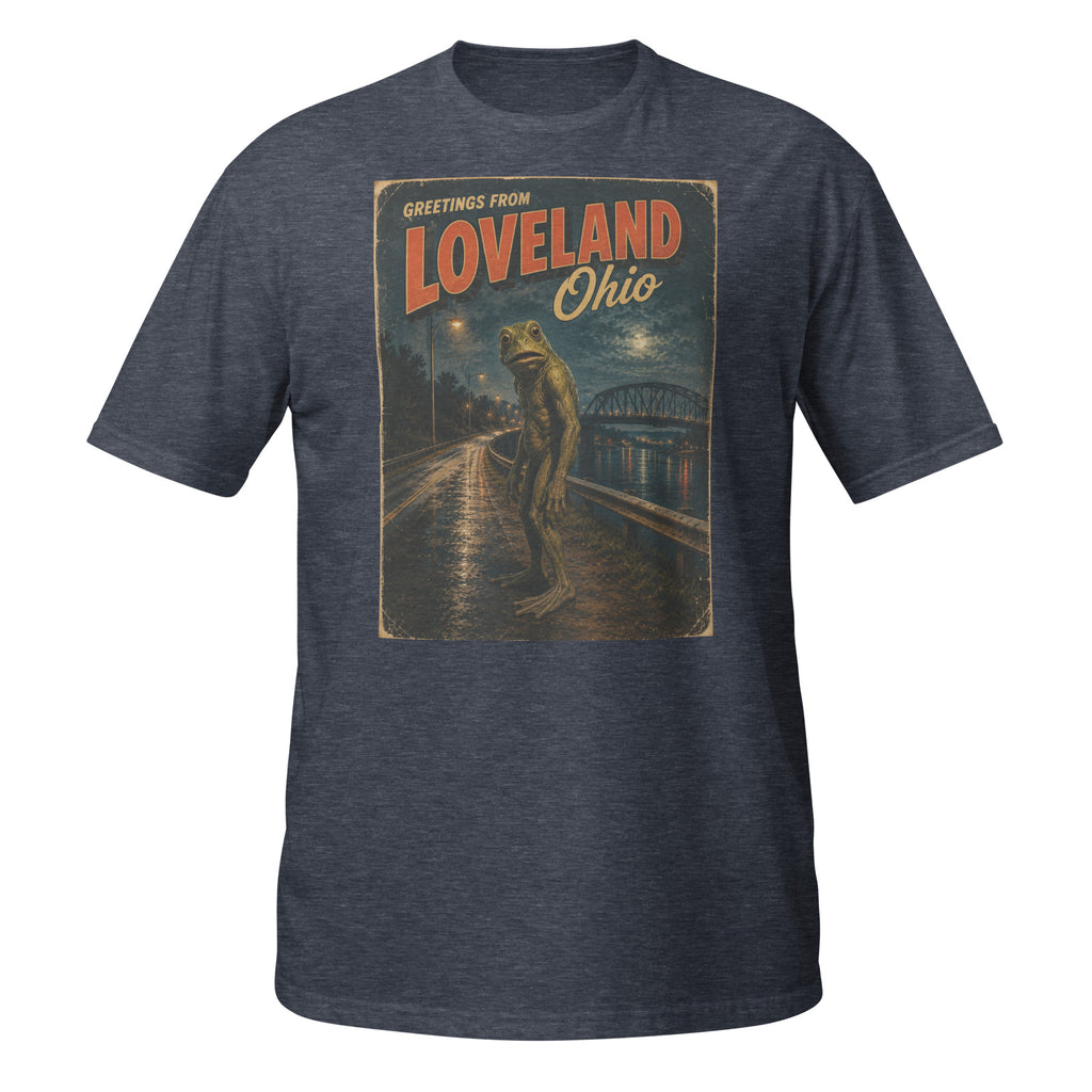 Celebrate Ohio's legendary Loveland Frogman with this vintage 1970s-inspired cryptid T-shirt. Soft, retro, funny, and perfect for folklore and mystery fans 🐸👀