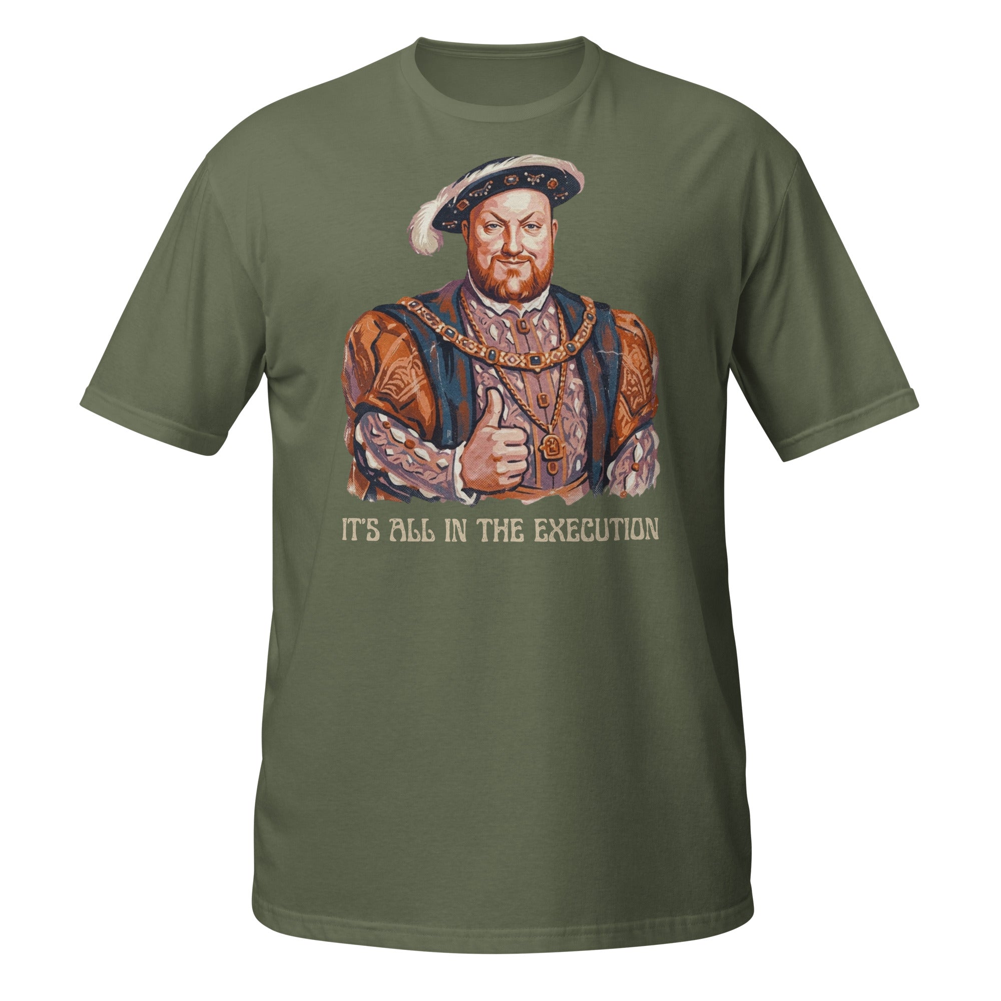 “It’s All in the Execution” King Henry VIII t-shirt with a vintage 70s distressed design. Soft, lightweight, and perfect for history lovers with a dark sense of humor 👑⚔️