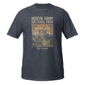 Explore Medieval Europe National Park with this vintage retro history t-shirt featuring a knight and castle design. Perfect for history buffs, medieval enthusiasts, Renaissance fair fans, and castle lovers. ⚔️🏰📜