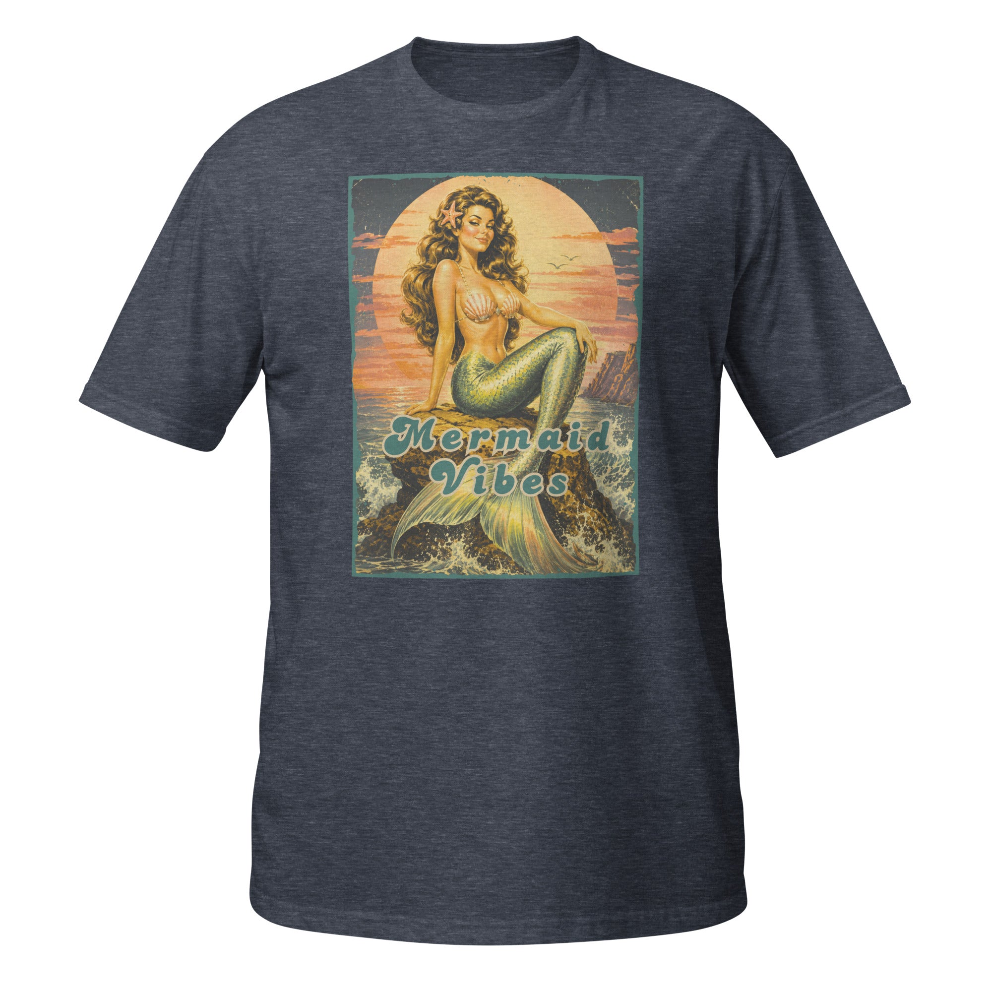 Channel your inner ocean goddess with this vintage-inspired Mermaid Vibes t-shirt featuring retro 70s pinup mermaid art and dreamy coastal vibes. 🐚✨ 
