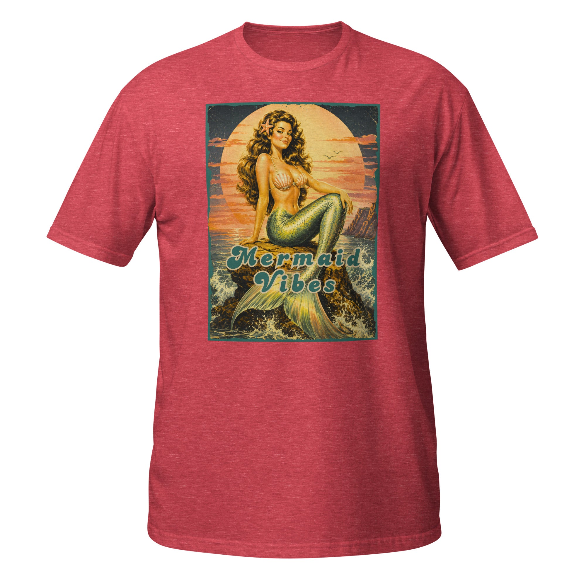 Channel your inner ocean goddess with this vintage-inspired Mermaid Vibes t-shirt featuring retro 70s pinup mermaid art and dreamy coastal vibes. 🐚✨ 