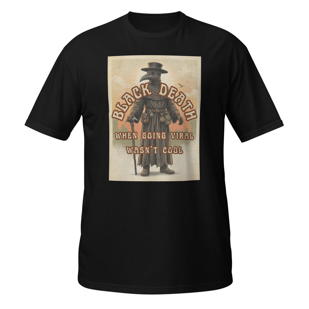 Vintage retro plague doctor t-shirt with a 1970s aesthetic, medieval vibes, faded colors, and eerie charm. Perfect for history lovers & weirdos 🐀