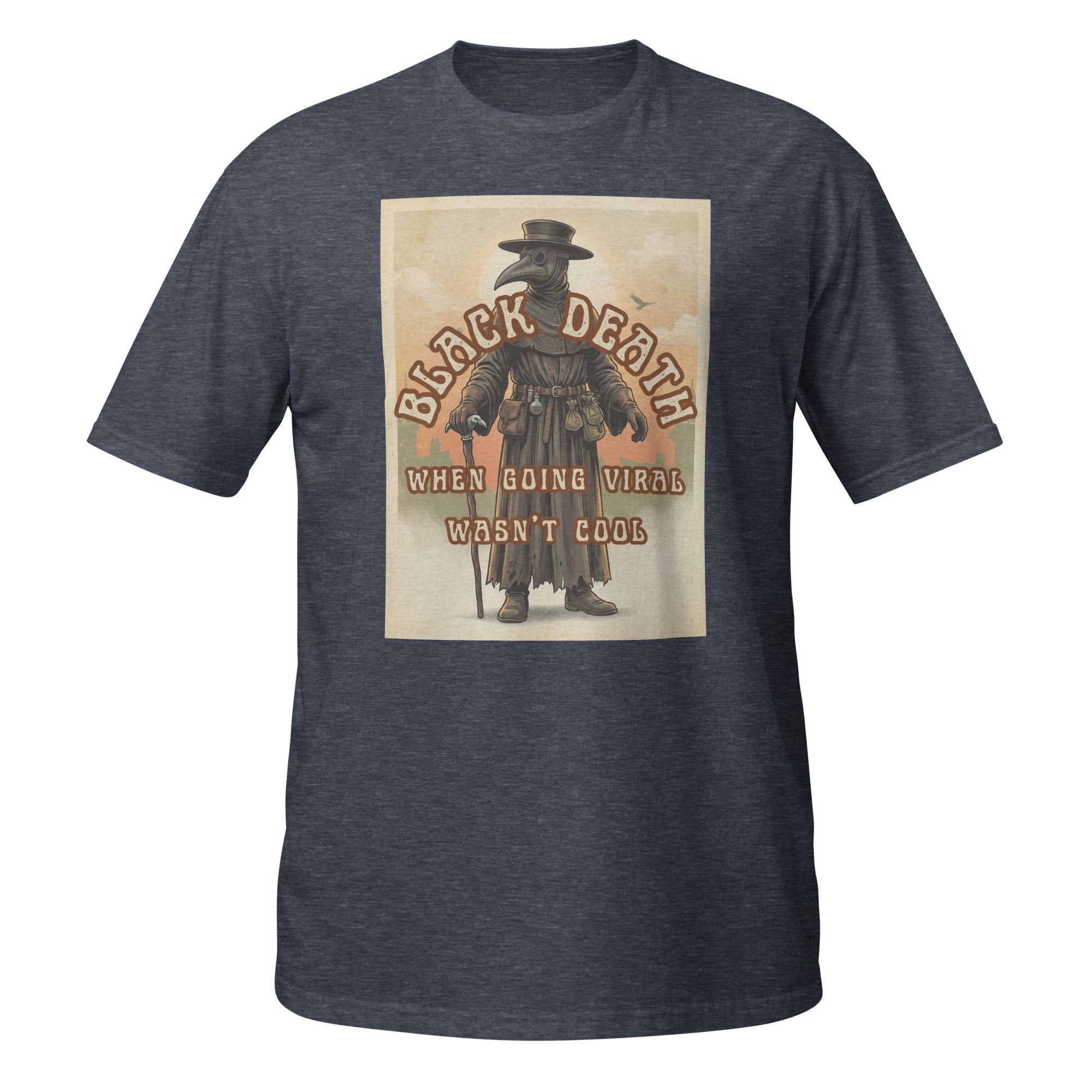 Vintage retro plague doctor t-shirt with a 1970s aesthetic, medieval vibes, faded colors, and eerie charm. Perfect for history lovers & weirdos 🐀